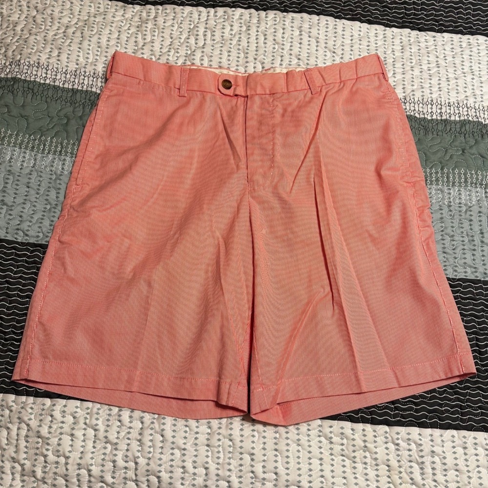 Peter Millar Mens Red/Pink White Micro Stripe Seersucker Shorts Size 34 Golf